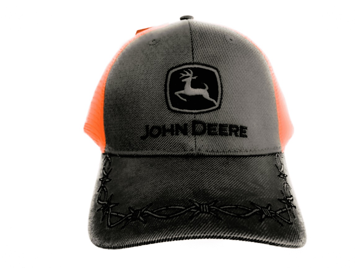 Gorra John Deere con camuflaje y malla naranja con bordado. — IMCA