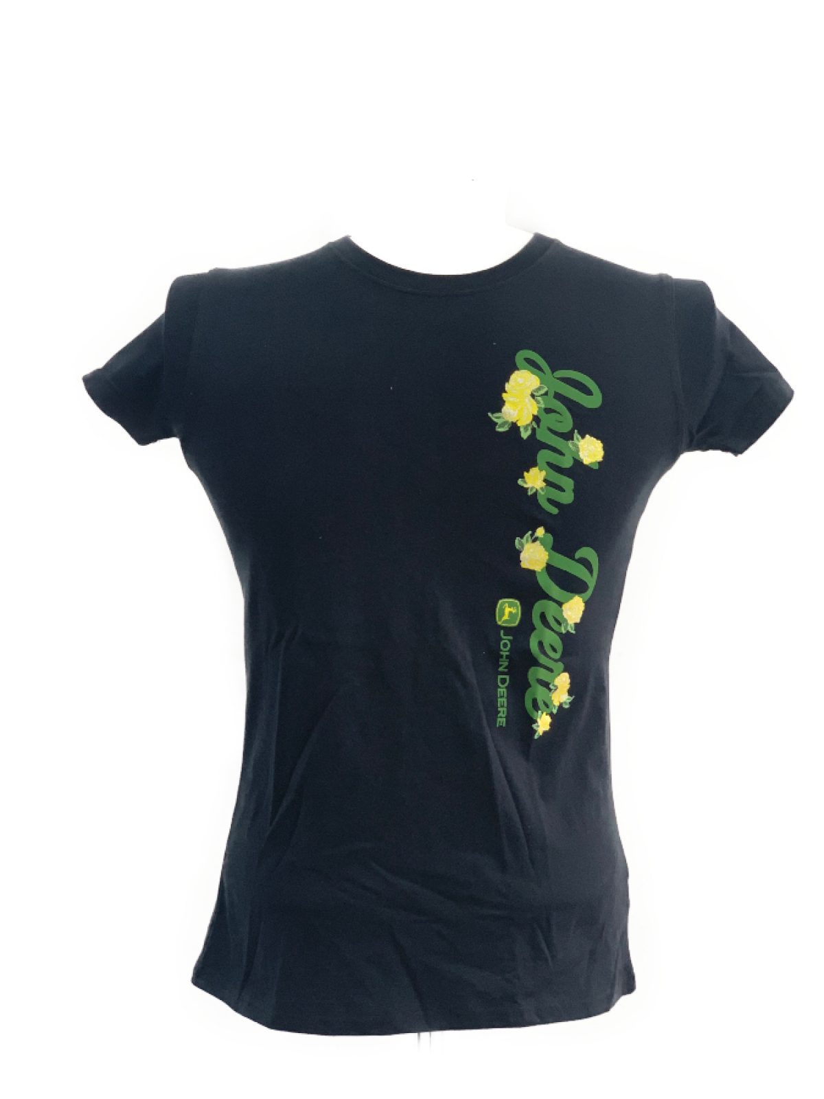 CAMISETA NEGRA MUJER AJUSTADA LOGO JOHN DEERE BLANCO – Tienda CasaToro