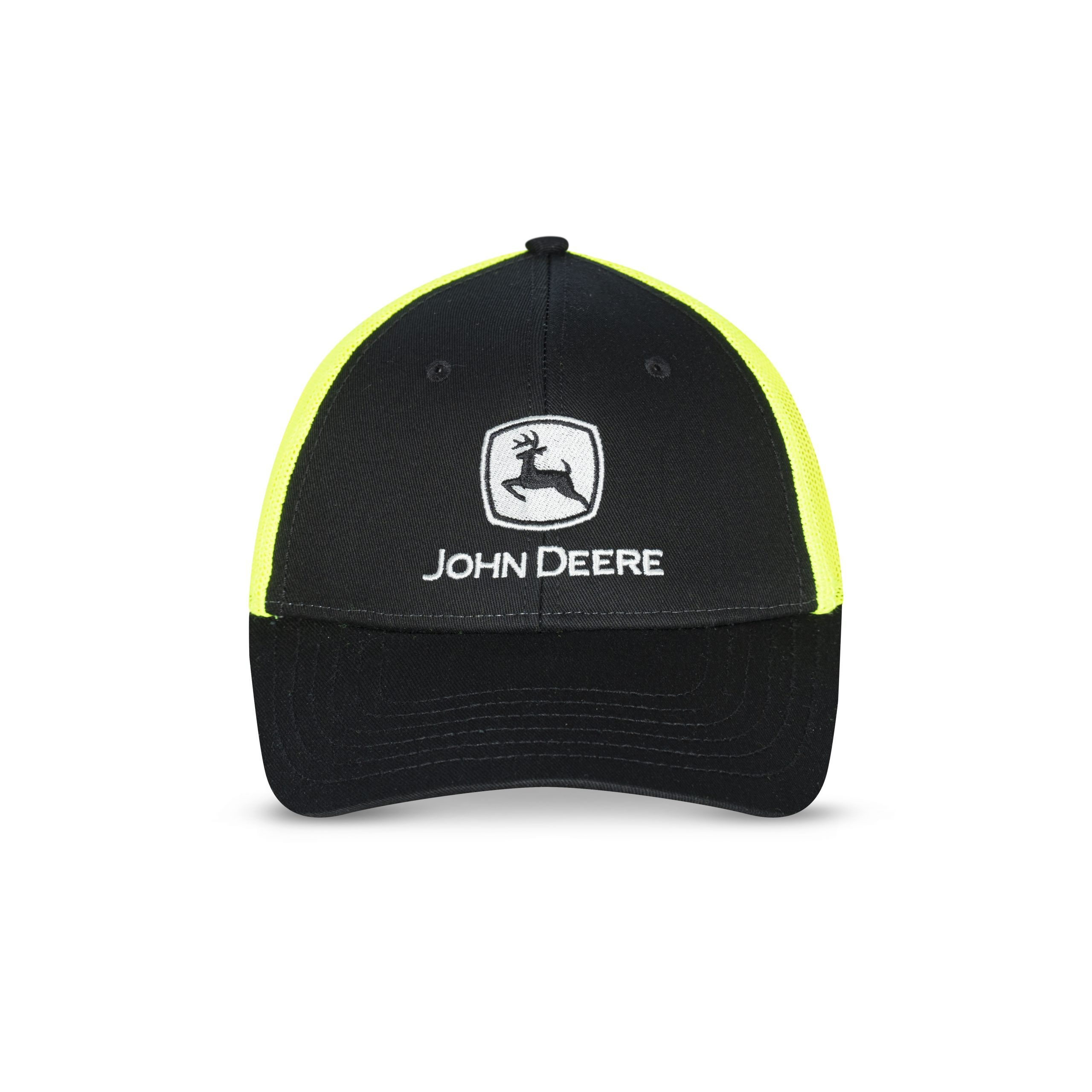  John Deere Sombrero trasero de malla de parche de cuero negro y  blanco de 6 paneles para hombre, Negro/Blanco